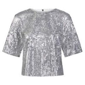 David Lerner Sequin Drop Shoulder Tee Silver
